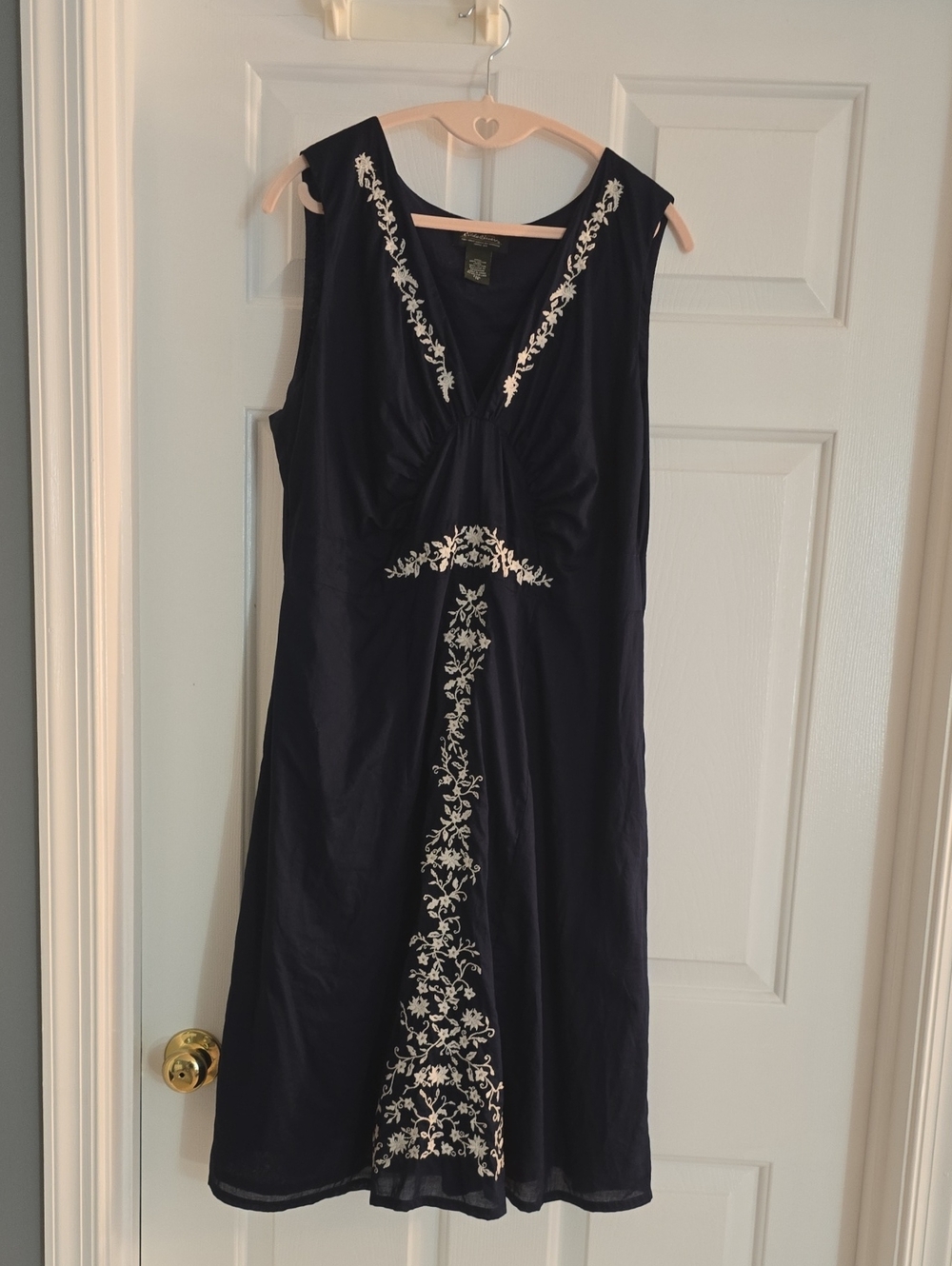 Eddie Bauer Navy Dress with White Floral Embroidery